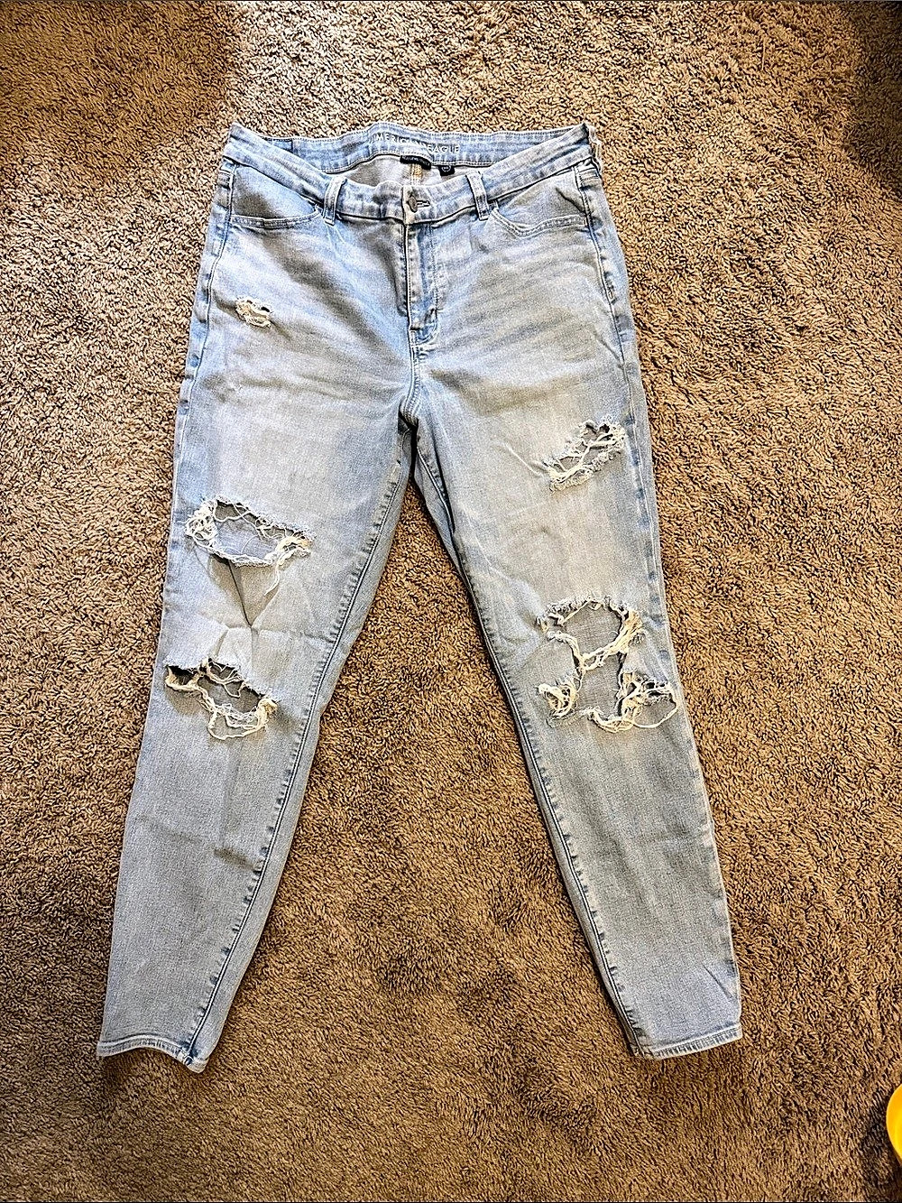 American Eagle Curvy High Rise Jegging Distressed Blue Waist 16 Long